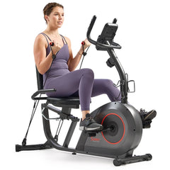 Sunny Health & Fitness Corezy 16-Level Smart Magnetic Resistance Recumbent Bike with Workout Bands - SF-RB424006