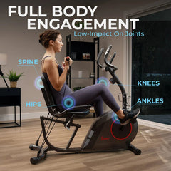 Sunny Health & Fitness Corezy 16-Level Smart Magnetic Resistance Recumbent Bike with Workout Bands - SF-RB424006