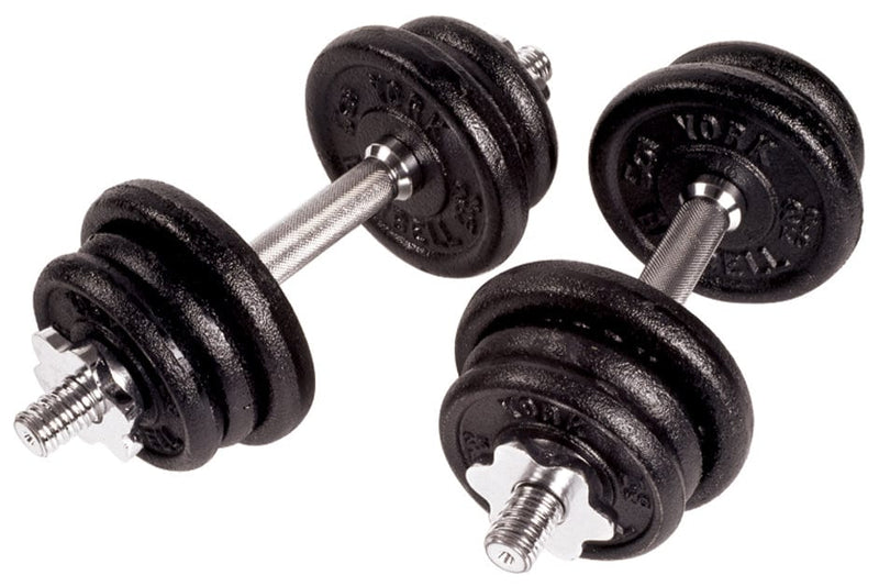 YORK 90 lbs. Black Contour Cast Iron Adj. S/L Dumbbell Set