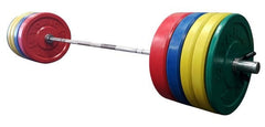 York Barbell Colored Rubber Training Set (2 x 45, 2 X 35, 4 X 25, 2 X 10 Lb.), 32110, pr. Spring Collars)
