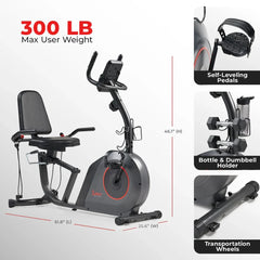 Sunny Health & Fitness Corezy 16-Level Smart Magnetic Resistance Recumbent Bike with Workout Bands - SF-RB424006