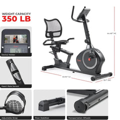 Sunny Health & Fitness Smart Heavy-Duty Magnetic Recumbent Exercise Bike with 350LB Weight Capacity - SF-RB424002