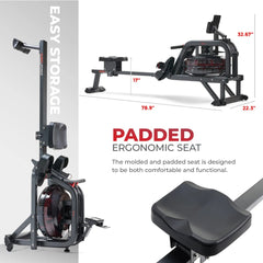 Sunny Health & Fitness Smart Obsidian Surge 500 m Water Rowing Machine - SF-RW5713SMART