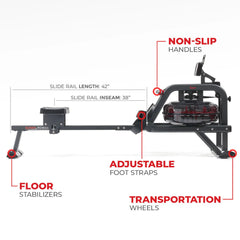 Sunny Health & Fitness Smart Obsidian Surge 500 m Water Rowing Machine - SF-RW5713SMART