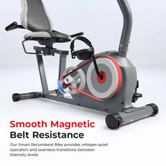 Sunny Health & Fitness Essentials Series Magnetic Smart Recumbent Bike with Exclusive SunnyFit® App Enhanced Bluetooth Connectivity SF-RB422003