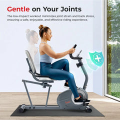 Sunny Health & Fitness Essentials Series Magnetic Smart Recumbent Bike with Exclusive SunnyFit® App Enhanced Bluetooth Connectivity SF-RB422003