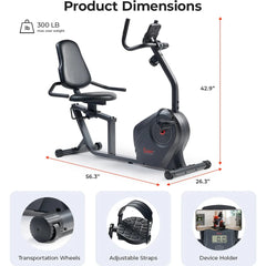 Sunny Health & Fitness Smart Magnetic Resistance Recumbent Bike with Easy Adjustable Seat - SF-RB4616SMART