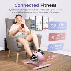 Sunny Health & Fitness Under Desk Smart Mini Exercise Bike (Pink) - P2330