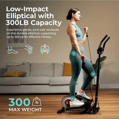 Sunny Health & Fitness Smart Compact Magnetic Elliptical Trainer with Resistance Bands - SF-E323057