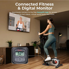 Sunny Health & Fitness Smart Compact Magnetic Elliptical Trainer with Resistance Bands - SF-E323057