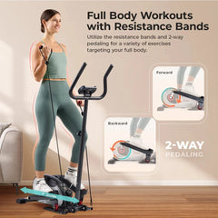 Sunny Health & Fitness Smart Compact Magnetic Elliptical Trainer with Resistance Bands - SF-E323057