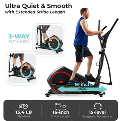 Sunny Health & Fitness Smart 15-Level Magnetic Resistance Elliptical with Long Stride - SF-E323055