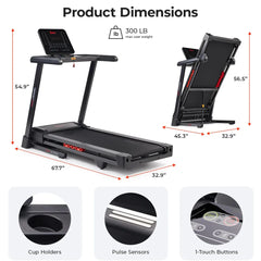 Sunny Health & Fitness Elite Smart Auto Incline 20” Deck Treadmill with 300Lb Weight Capacity - SF-T723016