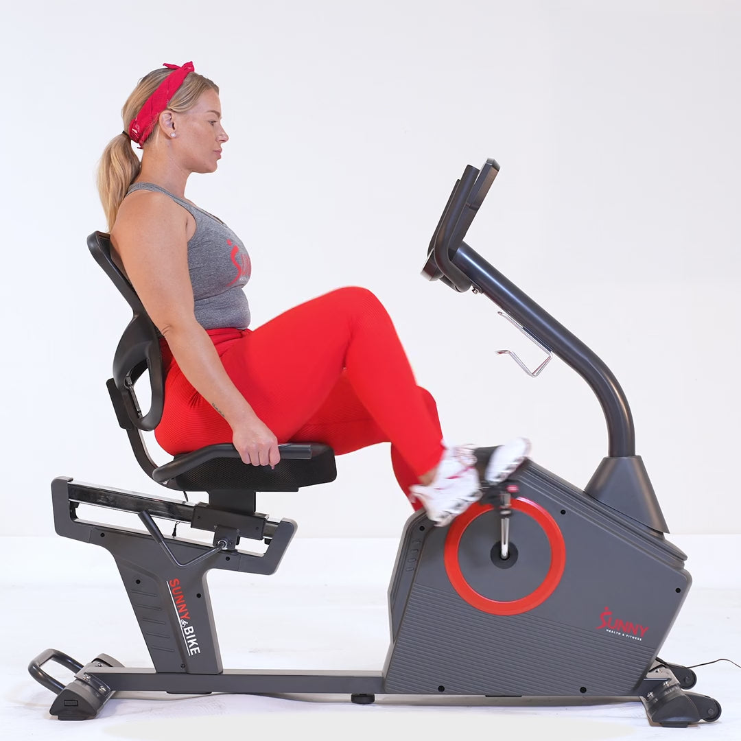 Sunny Health & Fitness Premium Magnetic Resistance Smart Recumbent Bike with Exclusive SunnyFit® App Enhanced Bluetooth Connectivity