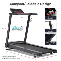 Sunny Health & Fitness Interactive Slim Auto Incline Treadmill with Bluetooth – SF-T722022