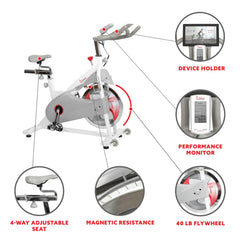 Sunny Health & Fitness Magnetic Belt Drive Premium Indoor Cycling Bike - SF-B1876