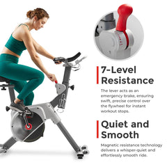 Sunny Health & Fitness Prime Magnetic Belt Drive Indoor Cycling Bike with Two Stage Transmission, Emergency Lever, and Exclusive SunnyFit® App Bluetooth Connectivity - SF-B122061