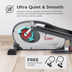 Sunny Health & Fitness Smart Elliptical Trainer, Heavy-Duty Exerciser w/ Resistance Bands for Leg & Arm Exercise - SF-E323054