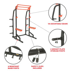 Sunny Health & Fitness Power Zone Half Rack Heavy Duty Performance Power Cage with 1000 LB Weight Capacity – SF-XF9933