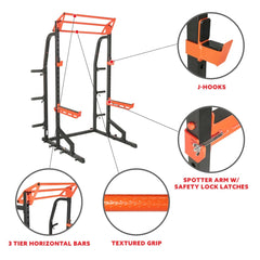 Sunny Health & Fitness Power Zone Half Rack Heavy Duty Performance Power Cage with 1000 LB Weight Capacity – SF-XF9933